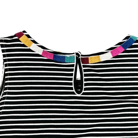 Savanna Jane Striped Stretch Knit embroidered Tank Top Black White Round Neck, S - Picture 4 of 8